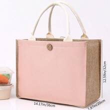 Solid Color Retro Linen Large Capacity Women's Handbag, Reusable For Daily, Shopping, Gatherings - Pink - View 6
