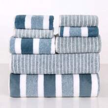 8pcs Towel Set, Striped Soft Home Bathroom Bath Face Towels, Quick Drying - Multicolor - View 1