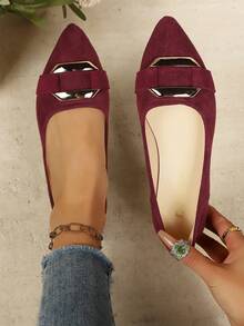 新款女士平底鞋，纯色，时尚，优雅，休闲，适合派对、办公室、居家、户外等场合，春、夏、秋季皆宜，蓝色，舒适，休闲布面鞋 - 酒紅色 - 查看 5