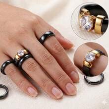 6毫米陶瓷戒指，女士订婚戒指/承诺戒指，尺码5-12，低过敏性立方氧化锆结婚戒指，耐刮擦优雅珠宝 - 陶瓷 - 查看 5