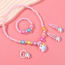 1 Set Handmade Beaded Animal Horse, Unicorn Jewelry Set Including Necklace, Bracelet, Ring, Hair Clip - Ideal Gift For Holidays - Multicolor - View 9