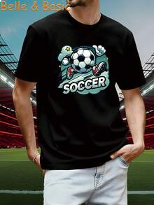 Minimalist 180g Soccer Ball Character T-Shirt For Football Lovers, Black White, Unisex, Sizes S-3XL, Urban Streetwear Style - Black - View 4