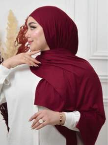 1pc Burgundy Solid Soft Woven Headscarf, Breathable Modal Muslim Hijab, Minimalist Convenient Headwrap, Suitable For Daily And Prayer Wear - Burgundy - View 2