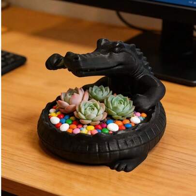 Chậu cây mọng nước mini hiện đại, cá nhân hóa, vật trang trí bàn làm việc sáng tạo giúp giảm căng thẳng, chậu cây dáng suông tối giản, chậu cây hình cá sấu để bàn, trang trí văn phòng, trang trí thư giãn văn phòng, đa năng, có thể tùy chỉnh.