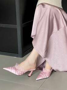 ¡Impresionante! Mules de tacón alto de punta afilada con encaje blanco, tacones finos, primavera - Rosa - Ver 4