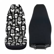 Skull Mushroom Print Car Front Seat Covers,Universal Car Seat Cushion Set,Suitable For Cars, SUVs, And Trucks,Perfect For Holiday Gift Or Special Occasion Present. - 骷髏頭骨蜘蛛網 - 查看 5