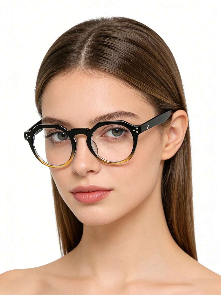 1副女士休闲复古方形黑色时尚平底眼镜，适合日常佩戴和街拍 - 多色 - 查看 1