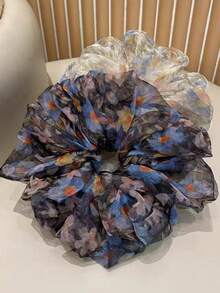 Floral Mesh Hair Scrunchies, Sweet Large Bun Hair Ties, Soft Elastic Hair Bands For Spring/Summer,Holiday,Travel - Multicolor - View 6