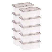 IRIS USA Bin de Almacenamiento Clara/Gris Libre de BPA Apilable con Tapa Paquete de 10 para Organizar Zapatos/Estantes de Armario Herramientas de Aula Almacenamiento de Juegos Clara/Gris - Transparente/Juegos - Ver 8