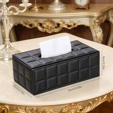 Black Grid Rectangular Large Tissue Box PU Leather Napkin Dispenser - Black - View 2