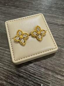 1对经典欧美风格四叶花耳钉 - 彩色 - 查看 8