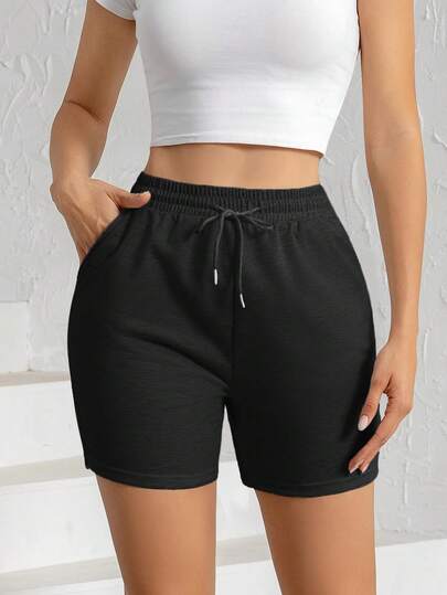 1pc Women's Sports Shorts With Drawstring Pockets, Running Training Fitness Outdoor Beach Shorts, Summer Outfits