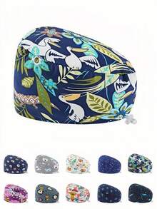 1pc Women's Cartoon Animal & Floral Print Medical Cap, Adjustable Strap, Suitable For Doctors, Nurses, Beauty Salons, Dental Clinics, Veterinary Hospitals And Other Medical Institutions - Multicolor - View 3