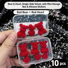 10pcs Plush Bear Heart Shaped Decor Set, With Adhesive Tape And Storage Box, Multi-Color Resin Pendant For DIY Jewelry And Phone Case Crafting - Multicolor - View 16