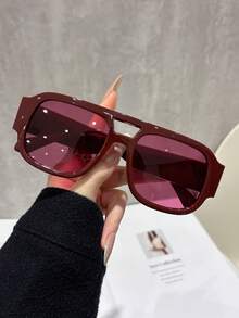 1 Pair Women's Fashionable Retro Jujube Red Double-Bridge Aviator Fashion Glasses - Multicolor - View 5