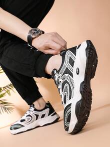 男士圆头系带厚底休闲舒适运动鞋，学生款 - 黑色 - 查看 7