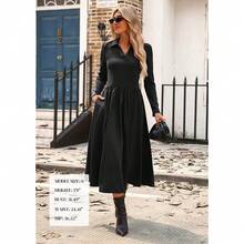 Kasin Women's Fall Long Sleeve Midi Dress 2025 Casual Polo V Neck Ribbed Knit A Line Flowy Work Dresses With Pockets - 黑色 - 查看 7