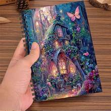 1 Pcs A5 Notebook With Spiral Binding, Featuring Forest Fairy House Surrounded By Flowers & Butterflies, Suitable For Students, Office, Daily Notes, Best Gift For Family, Friends, And Girly Enthusiasts - A5 - View 5