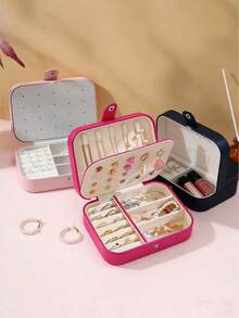 1pc Portable Travel Jewelry Storage Box, Mini Jewelry Box, Small Jewelry Organizer, Multi-Function Ring Display Case, Earring Necklace Pendant Jewelry Holder Box, Gift Box, Waterproof Polyester Jewelry Storage Box, Large Capacity Jewelry Display Box, Best Gift For Friends And Family, Suitable For School Dorm - Multicolor - View 7