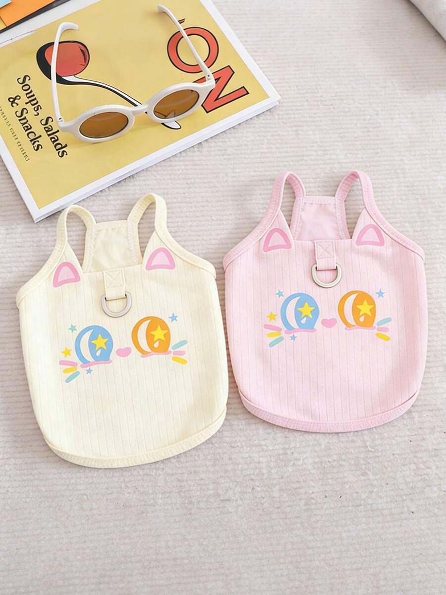 Small/Medium Dog & Cat Breathable Harness Vest - Cute Big-Eyed Cat Sleeveless Vest, Soft & Skin-Friendly Pet Clothing With Leash Ring, For Daily Walking