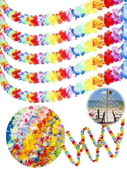 Vòng hoa Hawaii nhiều màu sắc, vòng hoa nhiệt đới, thích hợp cho các bữa tiệc theo chủ đề Hawaii, tiệc Luau trên bãi biển (màu sắc ngẫu nhiên)