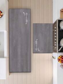 3.5mm Thick Absorbent Rubber Kitchen Mat, Modern Minimalist And Cozy Style With Cement Gray Base, Accented With White Handwritten "Happiness" Text And Minimalist Comet & Star Line Pattern, Customizable Size For Kitchen - Multicolor - View 6