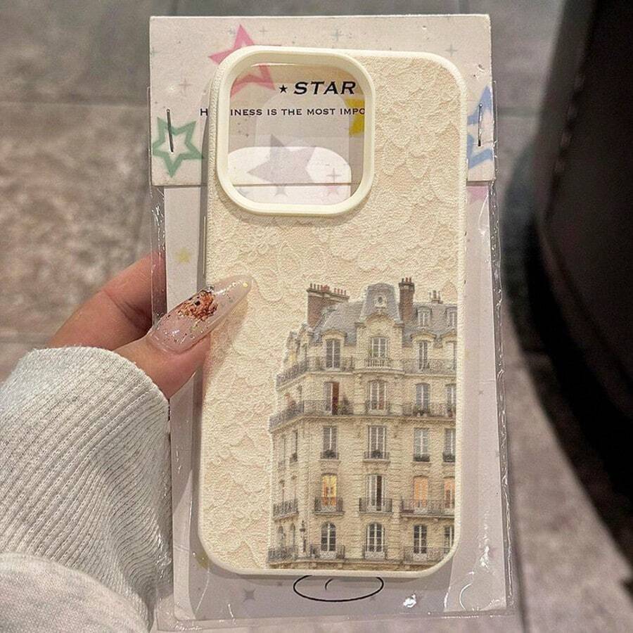 1 pieza Funda de teléfono con patrón de patchwork de arquitectura de París de material TPU con base de encaje, compatible con iPhone 17 Pro Max/17/16 Pro Max/15/13/12/11, S20 FE/A15/S24/A55, Note 11/Note 12/Note 13 Pro, cobertura completa, protección suave anti-caídas - Blanco - Ver 1