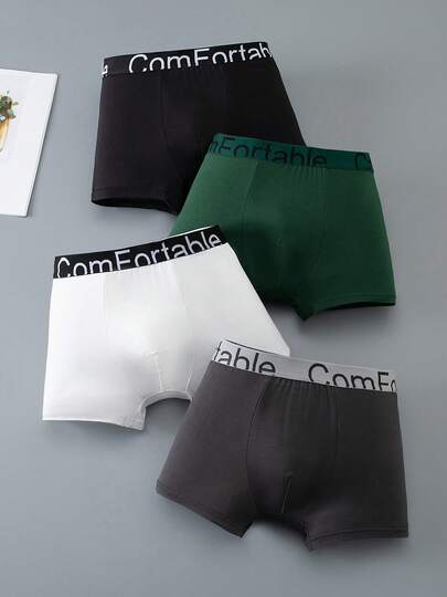 4条装青少年男童字母腰带平角内裤，中腰款