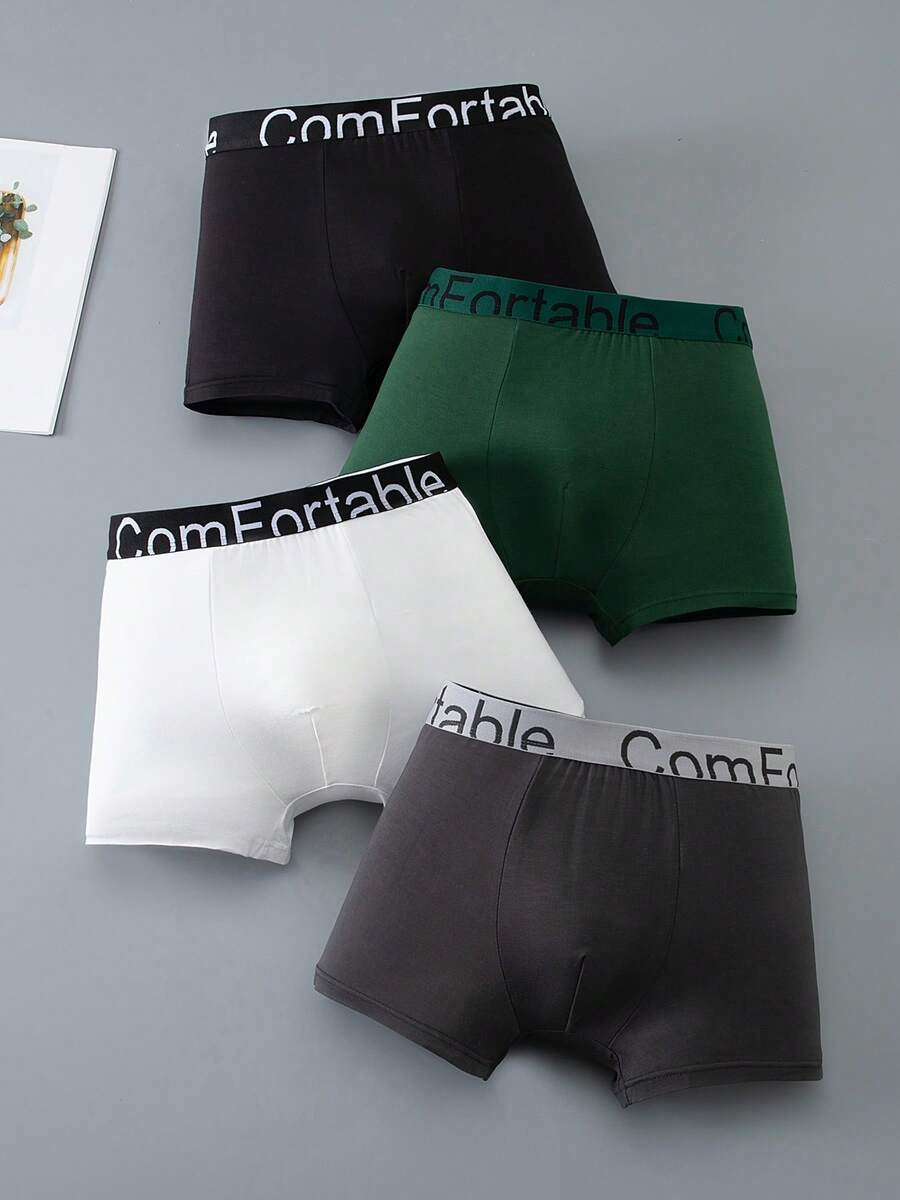 4条装青少年男童字母腰带平角内裤，中腰款 - 彩色 - 查看 1