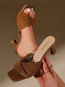Women's Sexy Open Toe Backless Flip Fold High Heel Sandals, Fashionable For Party, Wedding, Commute - Brown - View 6