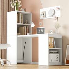 Multifunctional Folding Table Measuring 130x51x137cm That Combines A Desk And Cabinet In One Design, Four Storage Compartments For Efficient Organization, High Load Capacity, White Color. - White - View 4