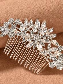 1 Piece Of Elegant Alloy Hair Comb With Diamonds For Women, Bridal Headpiece, Suitable For Weddings, Parties, Gatherings, And Valentine's Day Accessories - Silver - View 1