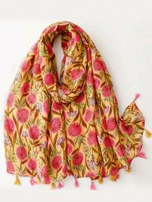 1pc Simple Cotton & Linen Printed Scarf, New Women's Silk Scarf, Spring/Summer Sunscreen Beach Shawl, Fashion Headscarf, Long Scarf Shawl For Women - Multicolor - View 4