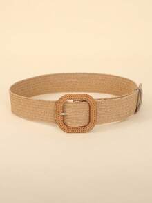 1pc Women's Plastic Buckle PP Straw Woven Belt, Bohemian Style Suitable For Dresses, Vacation, And Daily Wear - Small Square Buckle Pp Grass - View 2