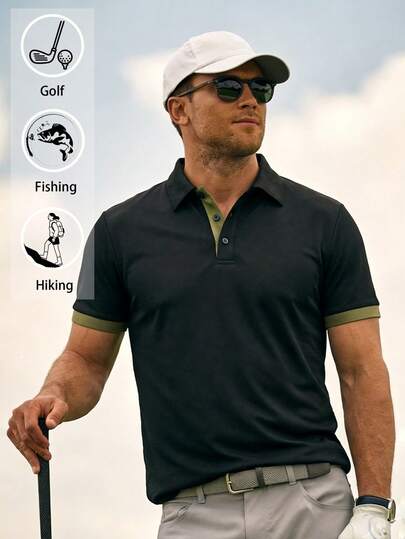 Áo polo thể thao tay ngắn nam, kiểu dáng retro với cổ áo phối màu tương phản, phù hợp cho chơi golf, đi nghỉ mát, đi làm và mặc hàng ngày.