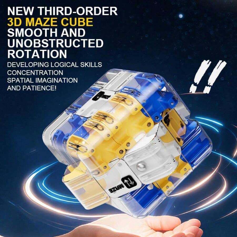 Challenging 3D Maze Cube, An Educational Brain-Training Toy For Adults, Suitable For Home Entertainment And Party Games, And An Ideal Gift For Birthdays And Christmas - màu xanh da trời - Xem 1