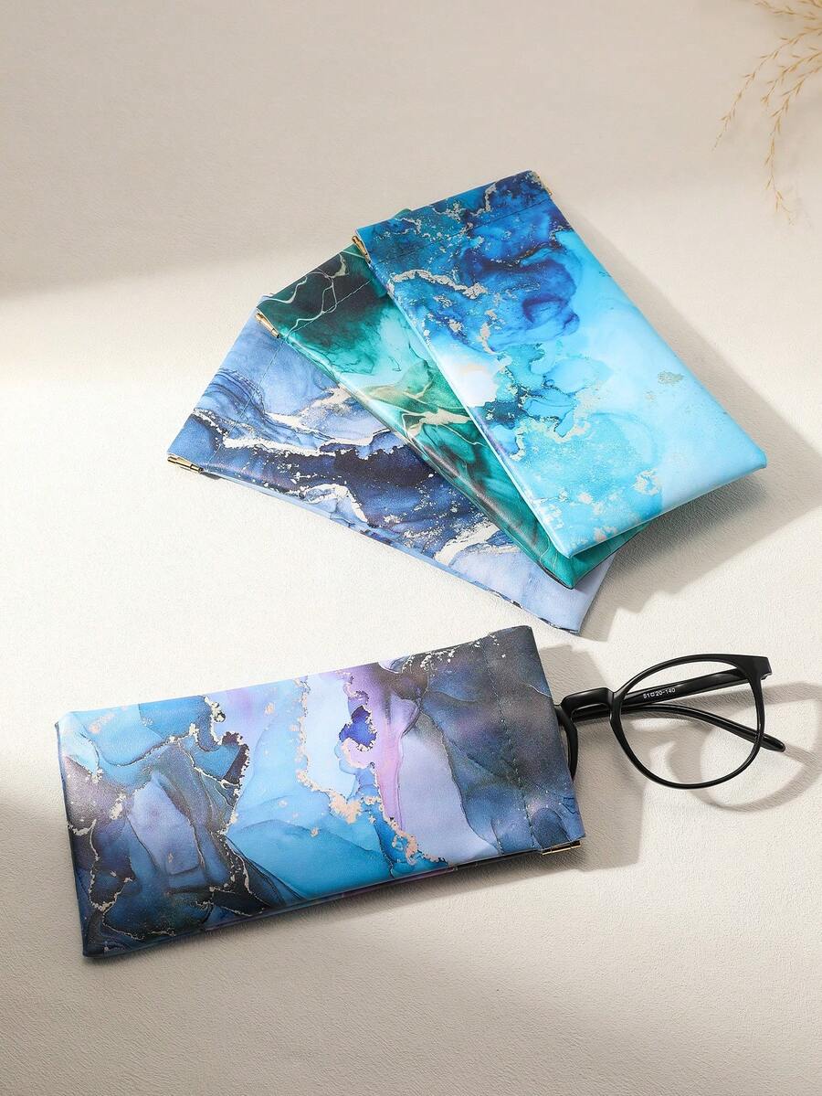 1pc Portable Soft Eyeglass Pouch, Abstract Ink Pattern PU Leather Protective Printed Storage Bag, Suitable For Women And Men Fashion Glasses, Reading Glasses And Eyewear Accessories - Multicolor - View 1