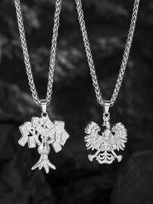 1pc Stainless Steel Money Tree & Phoenix Pendant Necklace, Fashionable Personalized Hip-Hop Style For Men - Silver - View 7