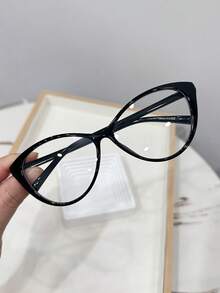1副女士复古休闲猫眼黑色时尚平底眼镜，适合日常佩戴和街拍 - 黑色 - 查看 3