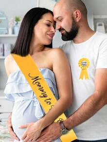 Baby Shower Decorations - "Mommy Bee" Gold Belt And "Daddy Bee" Tin Badge Combo Set, Baby Shower Party Favors & Gifts, Pregnancy Party Decorations - Multicolor - View 6