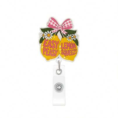 1个清新奇趣系列柠檬蝴蝶结胸牌卷轴，可伸缩胸牌夹，带旋转鳄鱼夹，适合作为医疗办公室行政人员、实习医生、儿科医生、护士的礼物