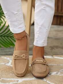 2026 New Women's Loafers, Suede Flat Design, Classic Strap Decoration, Essential For Daily Commuting, Comfortable And Stylish Casual Shoes, Suitable For Style-Conscious Women - Khaki - View 4