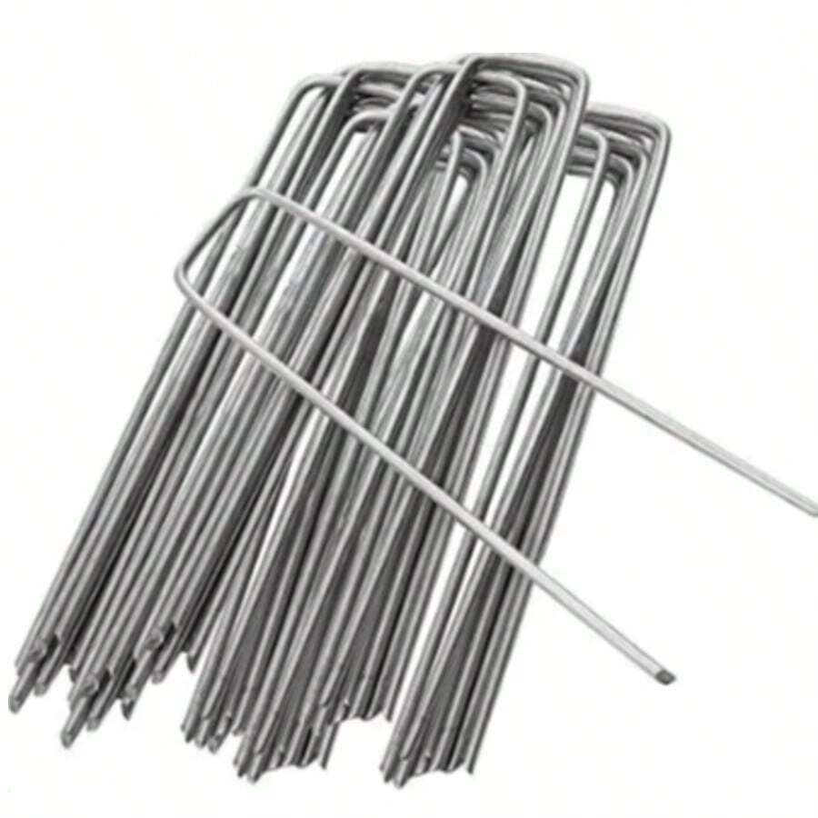 花园地钉/桩钉/U型钉 - 150毫米/6英寸，适用于控制膜/织物/人造草坪/垫子/网状物，镀锌地钉 - U型地釘 - 查看 1