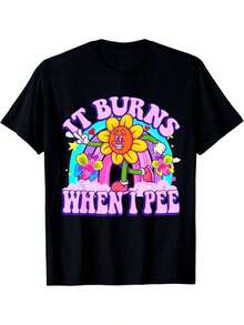 Funny Sarcastic Ironic Y2K-Shirt - It Burns When I Pee Inappropriate - Humorous Graphic Tee - Black - View 9