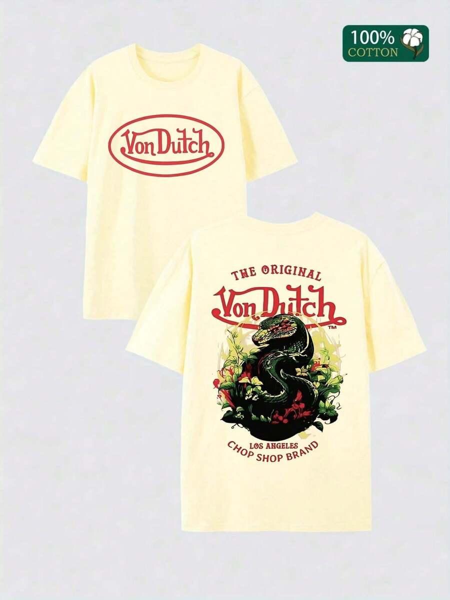 NeonDrift Double-Sided Printing Men's-Shirt Men's Short-Sleeve-Shirt100% Cotton Fabric Soft & Skin-Friendly Unisex Style Gifts Spring Festival, Valentine's Day,'s Day &-Van Dutch Print Men Shirt Classic Americana Style Graphic Tee Streetwear Fashion Casual Wear Car Enthusiasts And Vintage Culture Lovers - Màu be - Xem 1