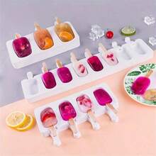1pc Silicone 4-Cavity Ice Cream Mold, Reusable Popsicle Mold, Easy Release, Suitable For Homemade Ice Pops, DIY Popsicle Mold - White - View 4