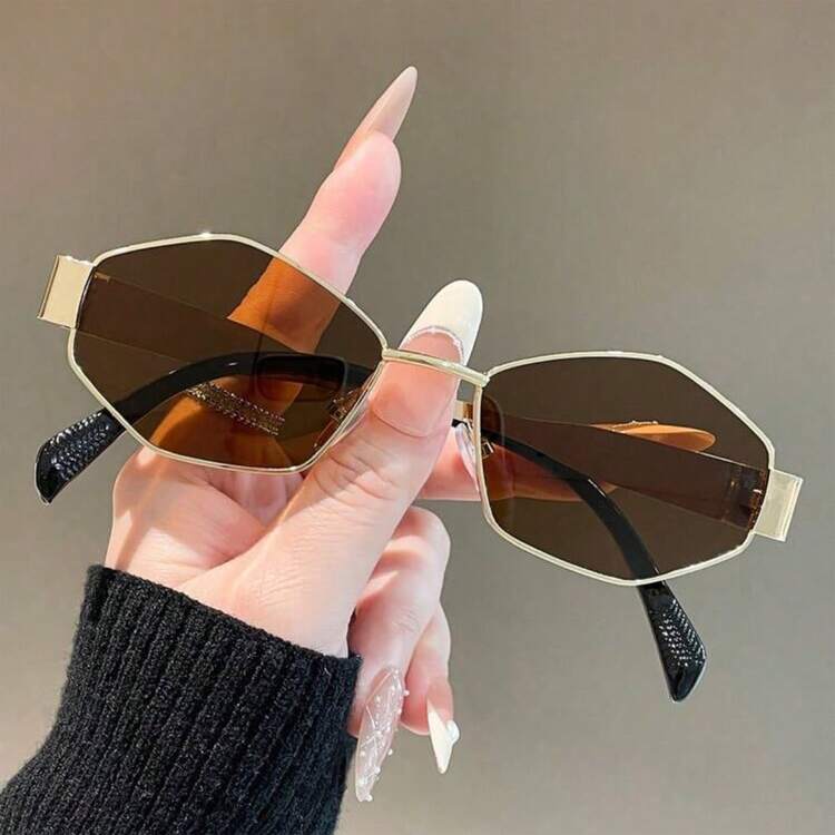 1 Cặp kính thời trang unisex gọng kim loại hình thoi đa giác cổ điển, kính gọng kim loại độc đáo phù hợp cho chụp ảnh đường phố, du lịch và đeo hàng ngày. - Vàng - Xem 4