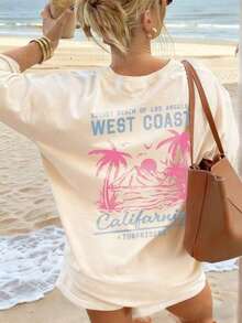 Summer Tops Mother's DayWomen's New Summer Casual Round Neck Short Sleeve T-Shirt, Simple Versatile Palm Tree Slogan Print, Suitable For Daily Wear. Graphic Tee, Women's T-Shirt Top Vacation.Loose And Comfortablesummer Clothes Easter - 白色 - 查看 9