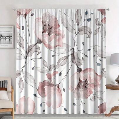 2PCS Flower Forest Themed Curtains, Living Room Filter Window Decorations, UV Protection, Gorgeous Style Decorative Door Panels, Machine Washable - Peony Flower Design Pattern