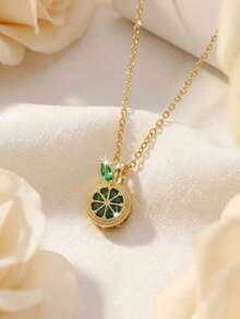 1pc Women's Gold-Plated Fruit Pendant Necklace With Grape, Cherry, Watermelon, Orange Slice Pendants, Suitable For Daily Wear, Hypoallergenic Jewelry For Office, Party, Valentine's Day, Birthday, Anniversary Gift For Mom, Girlfriend, Wife - Multicolor - View 12